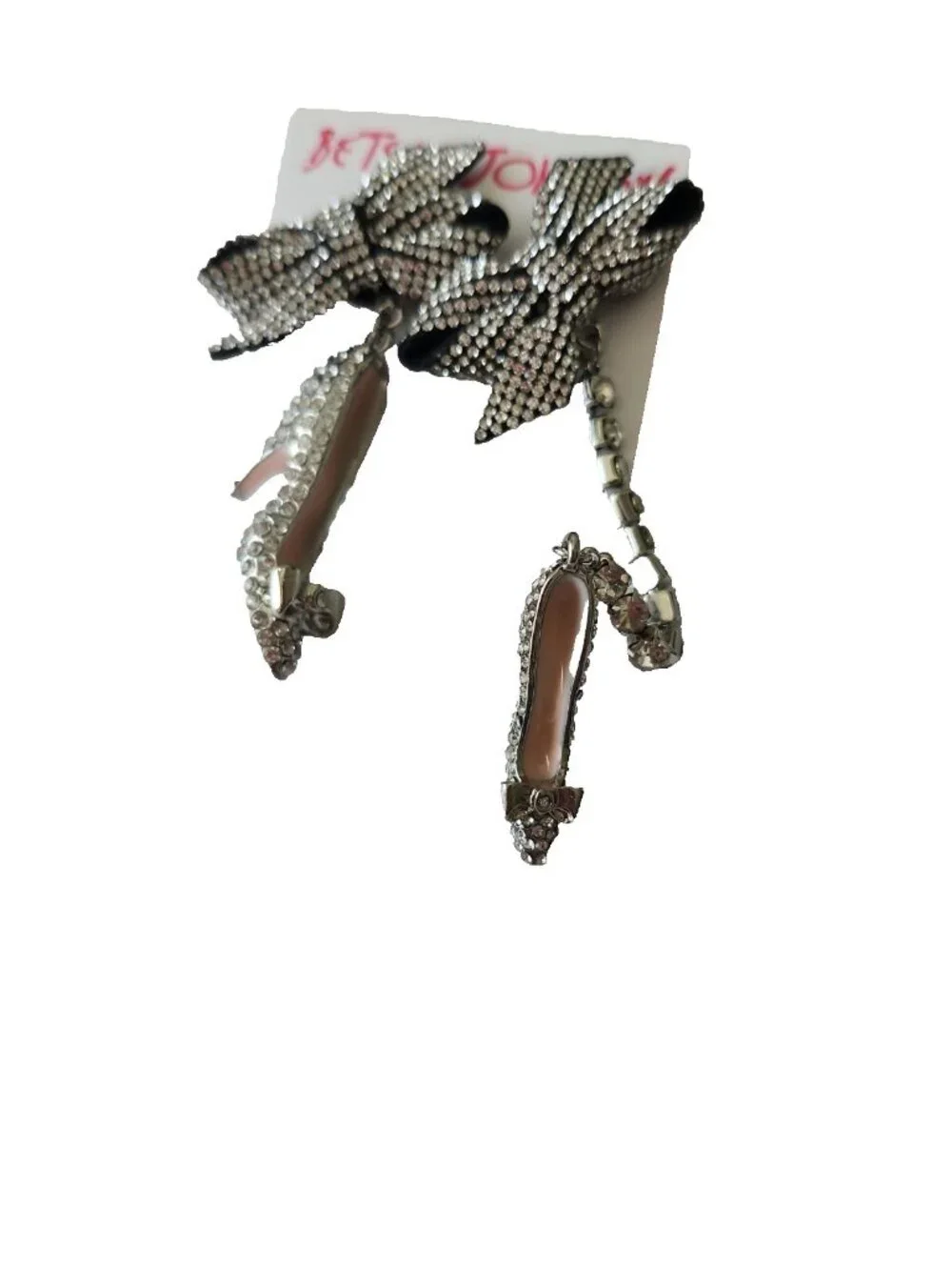 Betsey Johnson Holiday High Heel Shoes Bows Rhinestone Mismatch Drop Earrings - Picture 3 of 4